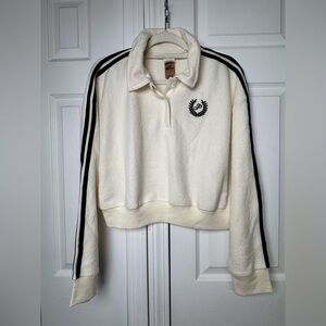 Victoria’s Secret PINK Reverse Fleece Cropped Polo Sweatshirt Size L, NWT